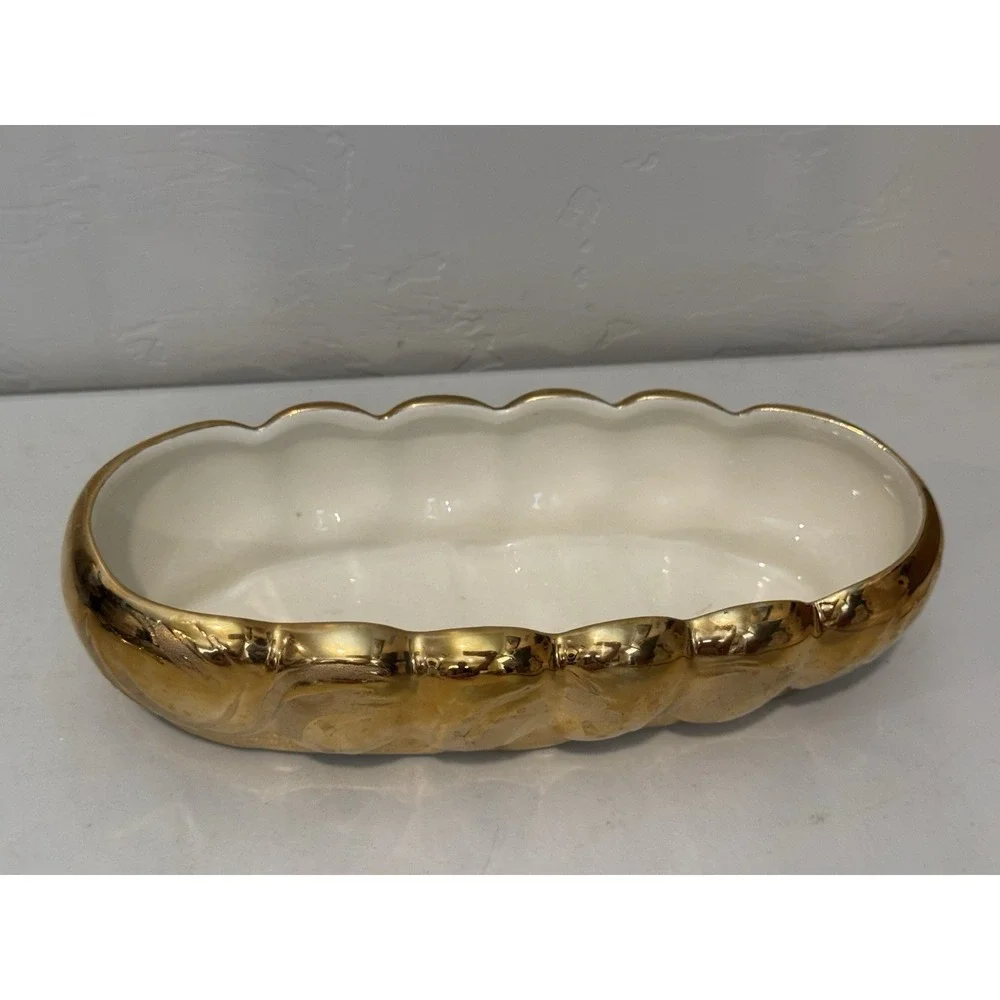 Vintage Swetye Pottery‎ Salem Ohio 22K Gold Planter Bowl Mid Century ~10 x 4